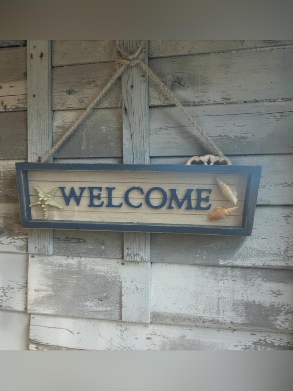 Nautical "WELCOME" Hanging Sign in Blue and Cream - Picture 9 of 9